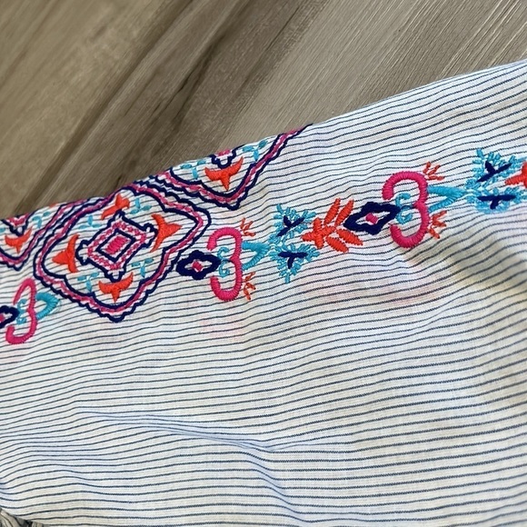 Chico's Women's Blue Embroidered Bohemian Tassel Blouse Top - Size Small - Picture 5 of 8